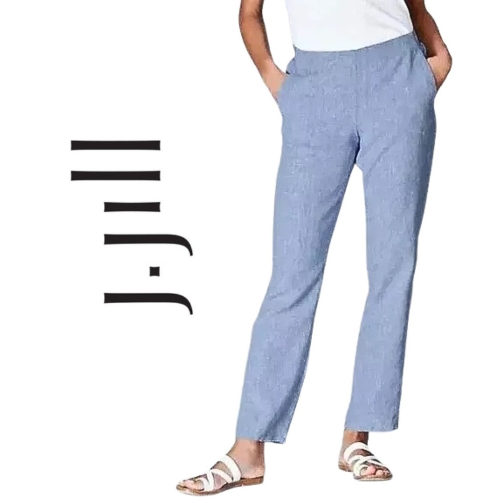 J. Jill Love Linen Ankle Straight Leg Pants Women Size L‎ Light Blue